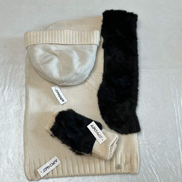 Spyder BEANIE, GLOVE, COWLNECK SCARF - cream - Picture 12 of 13